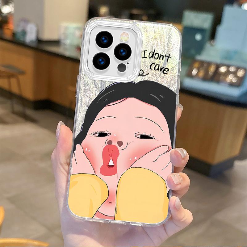 Fun Personality Cute Girl Cartoon Phone Case for iPhone16 15 14 13 12 11 8 7 6 Pro Max Plus XS XR Gradient Shockproof Back Cover