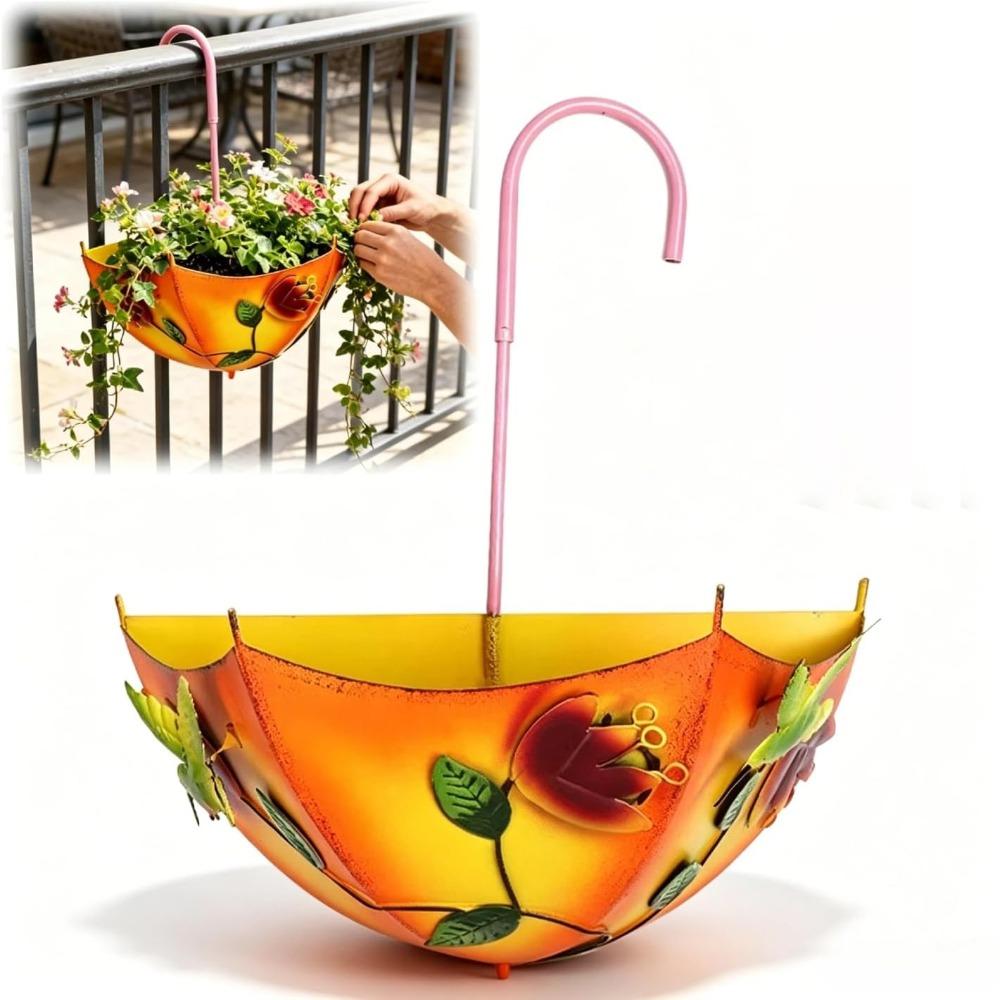 Metal Umbrella Hanging Planter Umbrella Shape Balcony Planter Hanging Flower Pot Outdoor Planter оранжевый