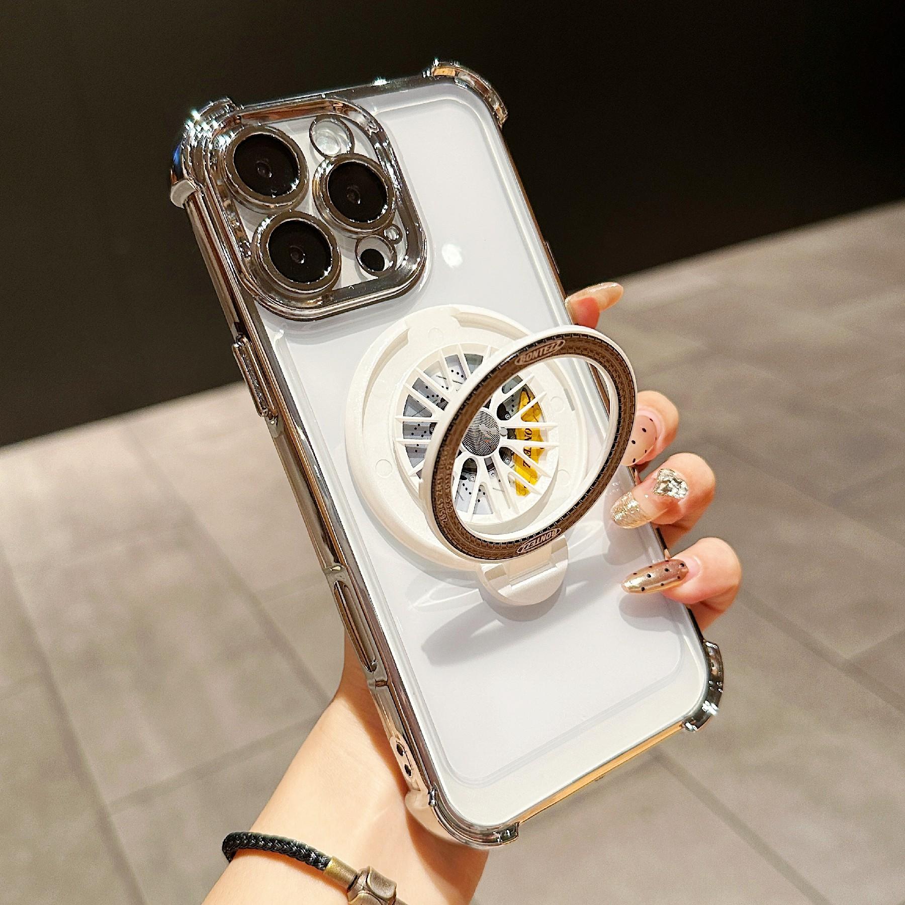 

Магнитный чехол для iPhone 16 Pro Max с вращающимся спиннером-подставкой, ПК+ТПУ, чехол для мобильного телефона с подушкой безопасности White