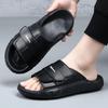 Herren Genuine Leather Slide Sandalen Outdoor Slip-On Flache Schuhe Mit Rutschfester Sohle