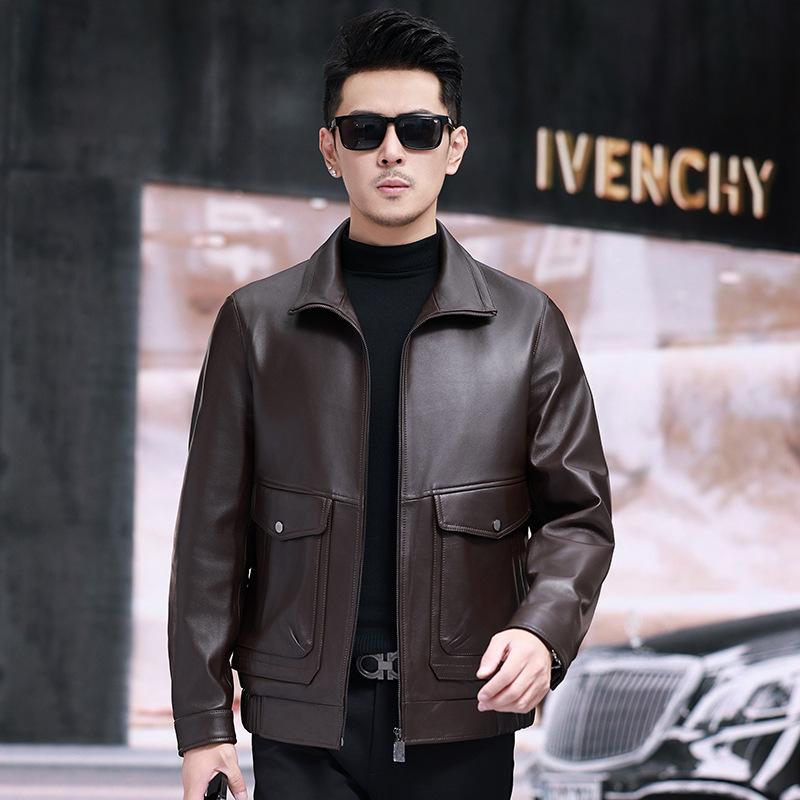 

Осень новые мужские куртки из натуральной кожи, куртки из овчины, деловые, повседневные, для мужчин среднего возраста, куртки для пап, весна 195