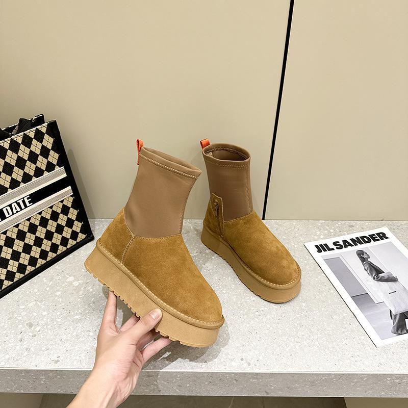 Nové platformové kožené sněhule dámské elastické tužkové boty zimní dámská móda studentské boty trendy dívka