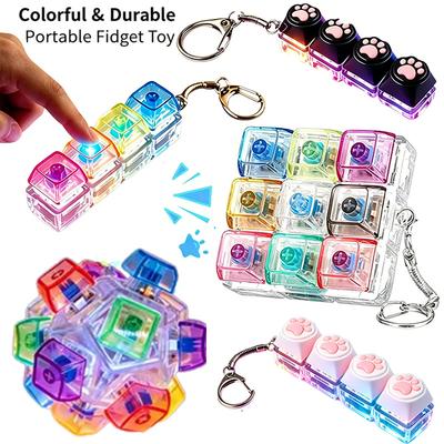Led Keyboard Keychain Fidget Toys Clicker Sensory Toy For Stress Relief Keyboard Keychain Portable Fidget Toy For Adults Kids