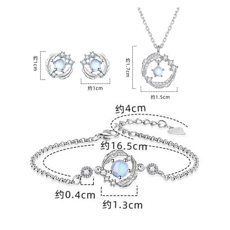 ANENJERY Moonlight Stone Náhrdelník s peřím Náušnice Náramek Sada šperků pro ženy Šperky na romantickou párty Dárek femme