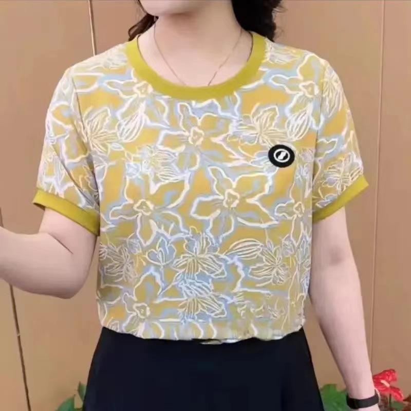 Neues Sommer Heiß Kurzarm T-Shirt für Frauen, Mütter, Schlank und Vielseitig Altersreduzierendes Basic-Shirt