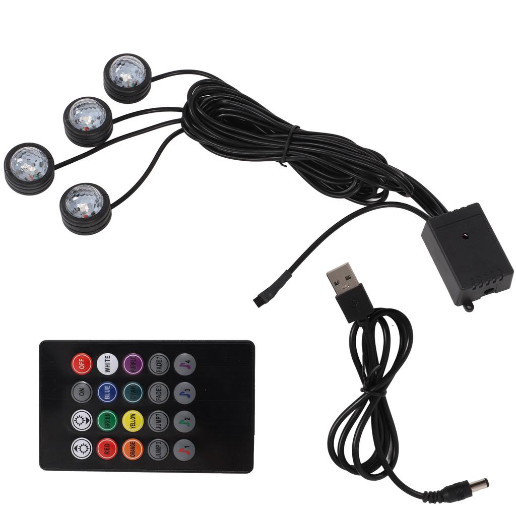Car Interior Footwell Ambient Light RGB 7 Color RF Remote Sound Control for House Party Celebration