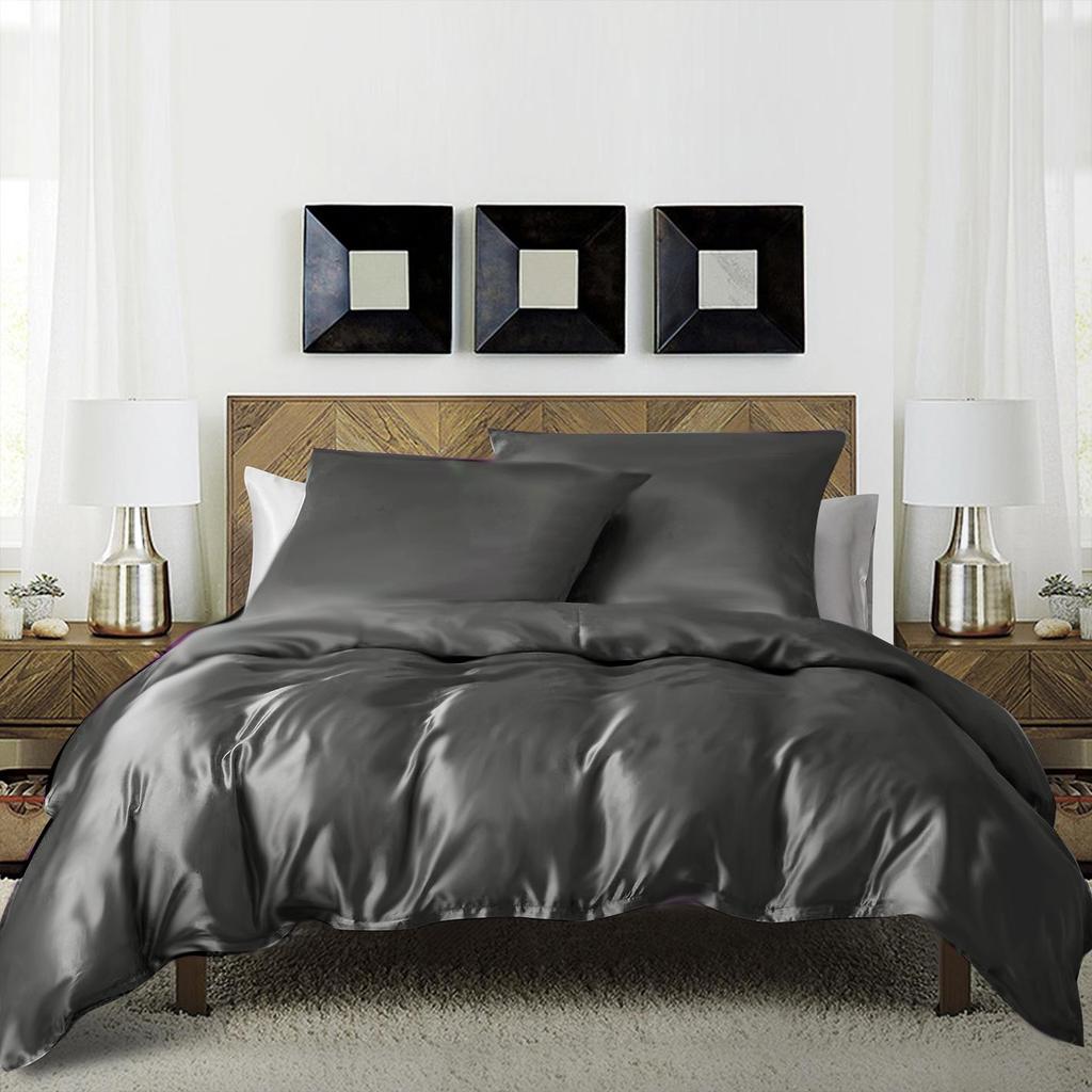 Satin Silk 3-Piece Bedding Set: Duvet Cover, Pillowcase, Pillow Core Cover