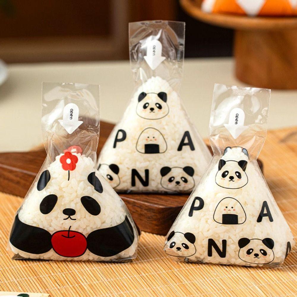 100 Stück Einweg Dreieck Reisbällchen Verpackungsbeutel Transparent Cartoon Muster Reisbällchen Hülle DIY Japanische Sushi Tasche Kinder