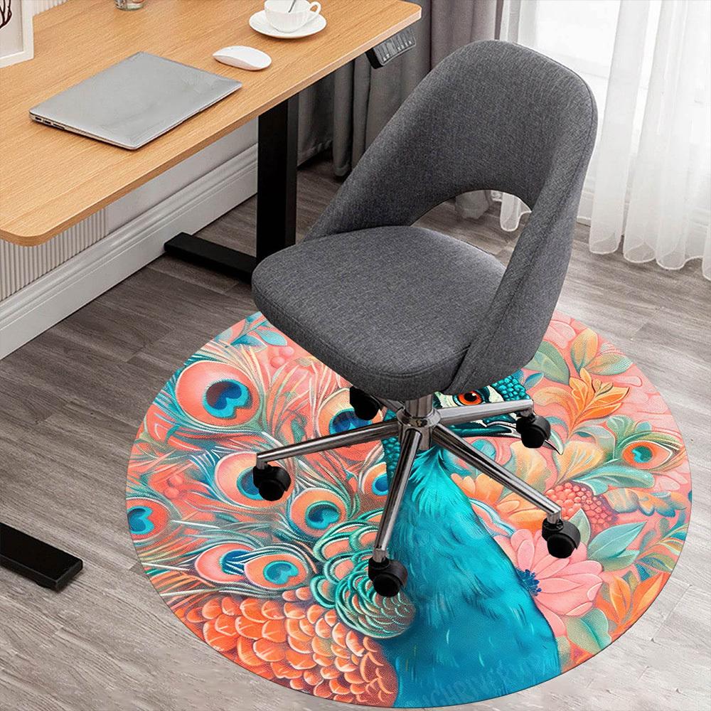 1PC Peacock Flowers Office Round Area Rug, Under Office Chairs Bedroom Living Room Home Decor,Carpet for Office, -1110173