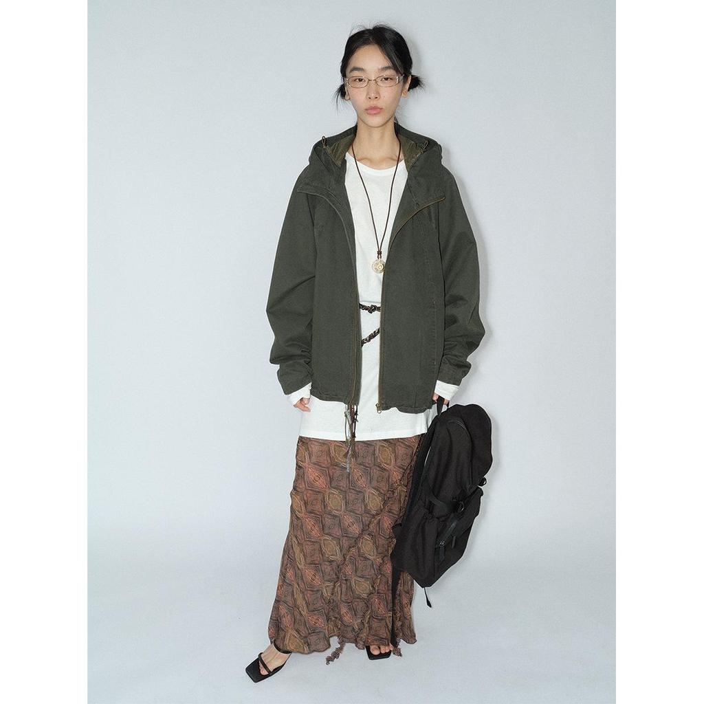 [Shishi] Women's Geometric Print Bias-Cut Long Dress with Ruffle Trim V8039