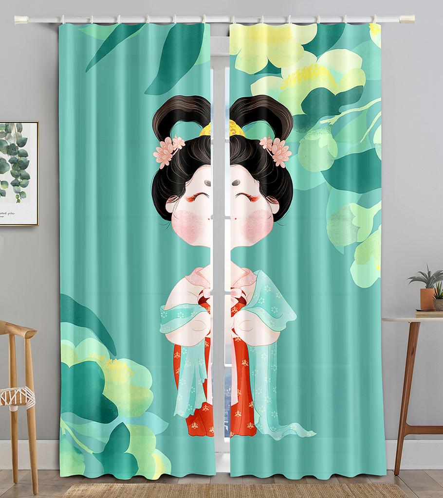 Chinese Animated Maid TraditionalOpera Blackout Window Panel Curtain Living Room Room Bedroom Bathroom Kicthen Door Cupboard Decor Hooks