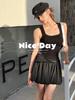 2026 Spring/Summer Women's High Waist Fluffy Short Skirt Patchwork Knit Vest Dress