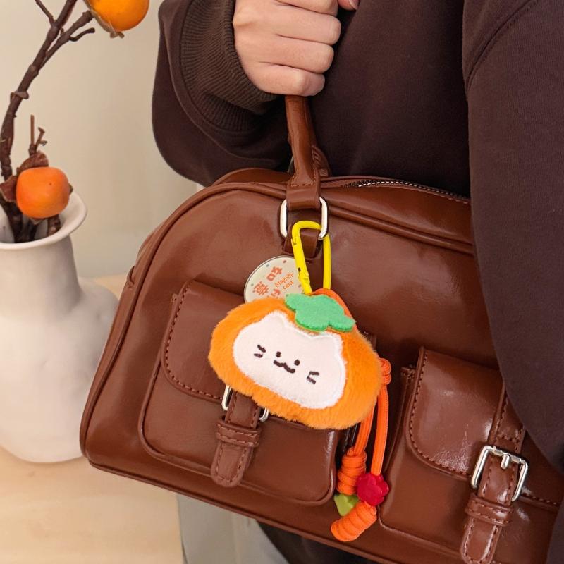Cute Cartoon Persimmon Peanut Doll Keychain Kawaii Kitten Plush Hanging Ornament Bag Decoration Pendant Accessories Gift