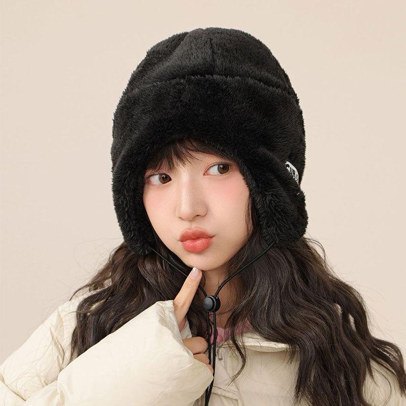 

Winter Thick Plush Women Hat Windproof Cold Proof Ear Warm Protection Cap Unisex Solid Color Velvet Earmuffs Beanie A2
