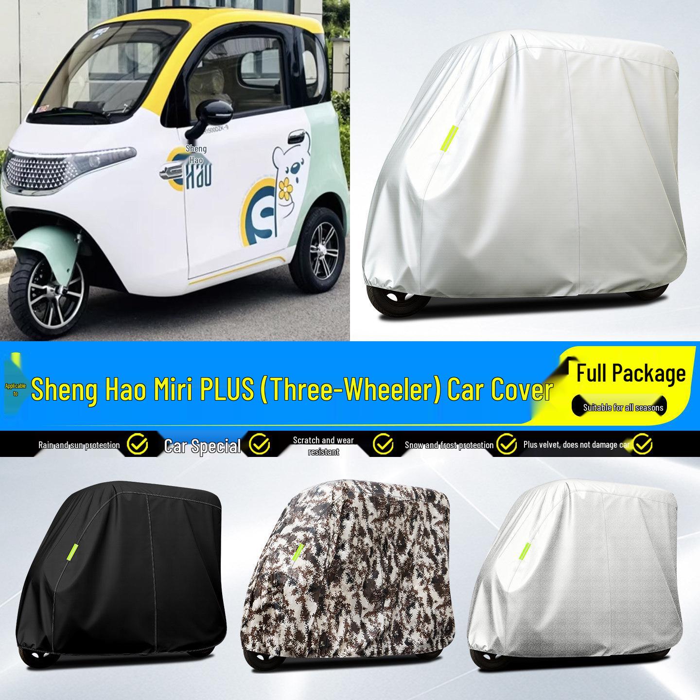 Sheng Hao Mili PLUS Electric Tricycle Rain and Sun Protection Canopy Cover Aluminum Silver Checkered Full Cover 4X