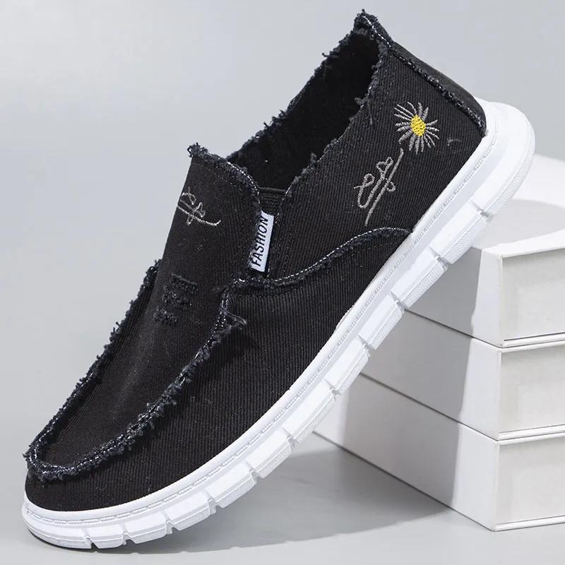 

Мужские весенние тканевые туфли, повседневные дышащие парусиновые туфли, легкие туфли со средней высотой и плоской подошвой 39 чёрный