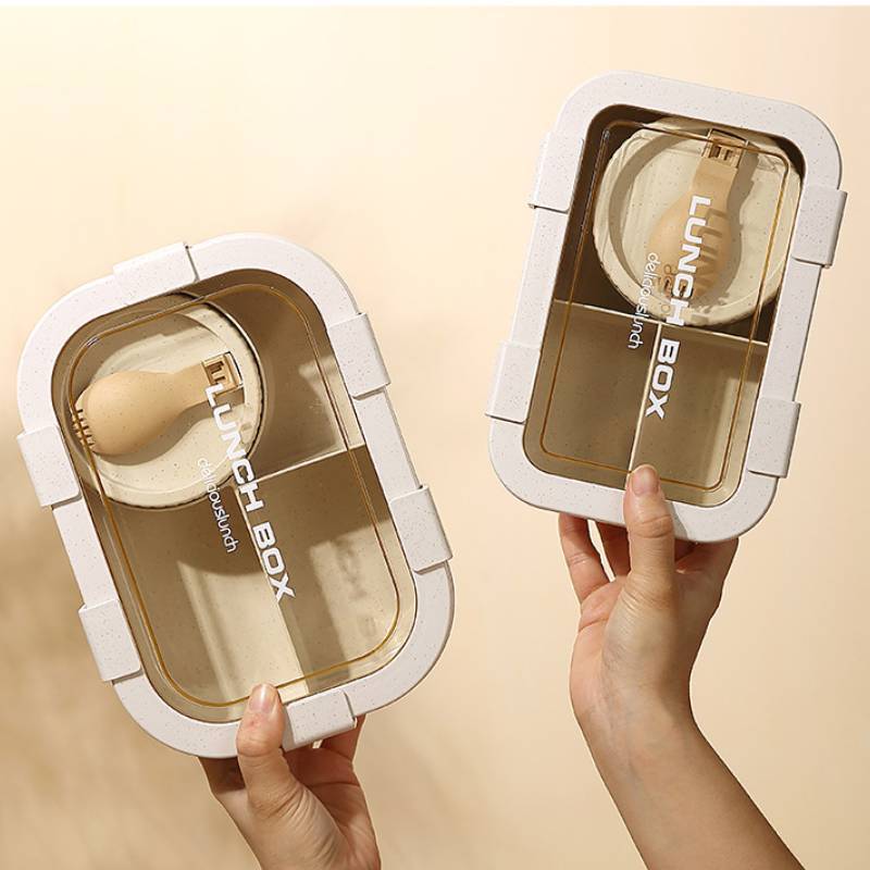 Wheat Straw Lunch Box With Soup Bowl For Office Workers And Students Packaged Food Storage