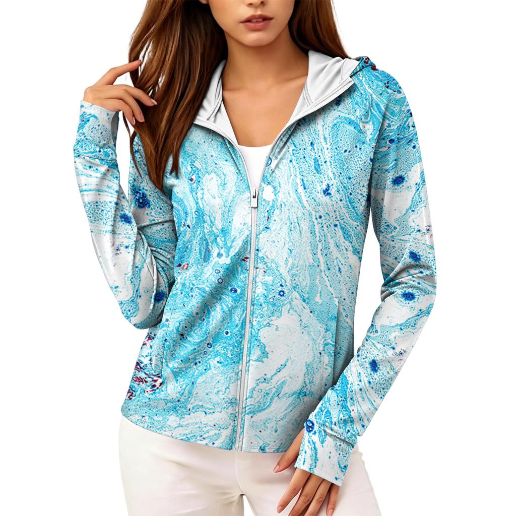 Women’s Lightweight Zip Up Hoodie with Drawstring Hood and Front Pockets Long Sleeve Sun Jacket for Outdoor Wear