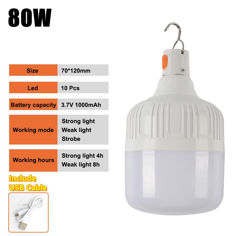 Portable Outdoor Camping Lights USB Rechargeable Lamp LED Emergency Bulb Hook High Power Tents Lantern Night Lights Bulb