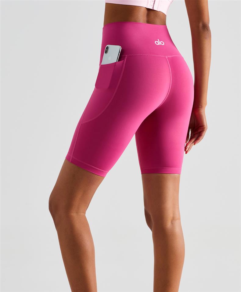Pantaloncini da Yoga a Vita Alta Color Pesca con Tasche – Senza Cuciture, Vestibilità Comoda per Donna