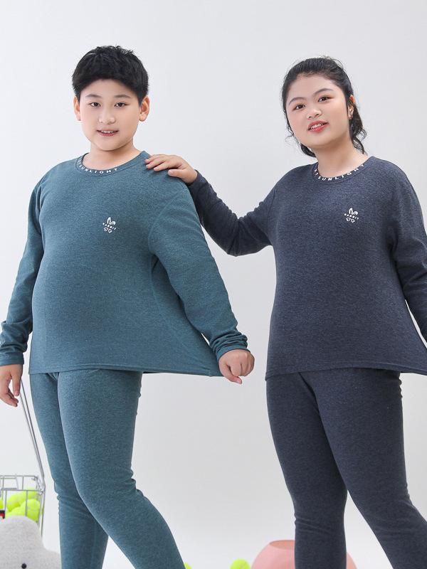 Cozy Fleece Plus-Size Kids' Thermal Set: Autumn Top & Trousers for Boys & Girls