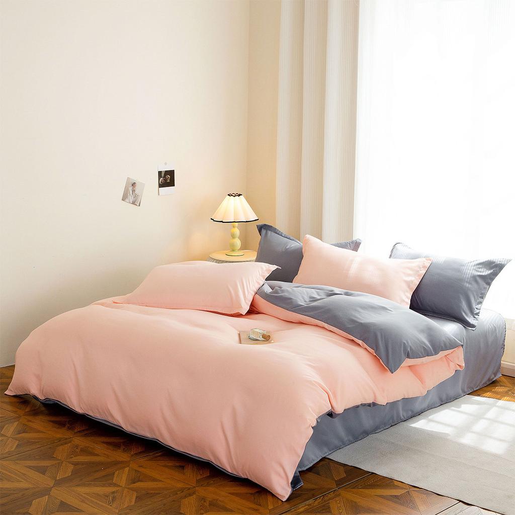 Fashion Polyester Solid Color Sheet Duvet Cover Set Single Double Bed Size Skin Friendly Machine Washable