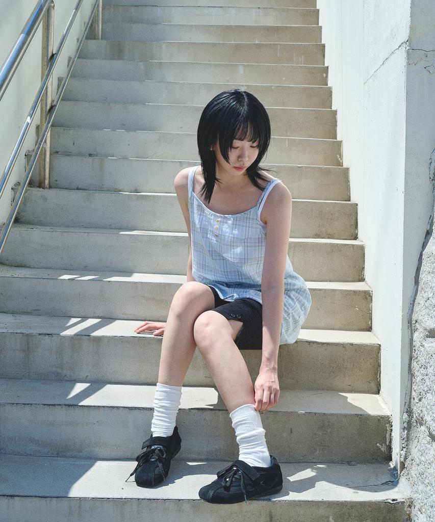 Mihebeu [Blue Closet X Mihebeu] Check Layered Sleeveless Dress Sky Blue