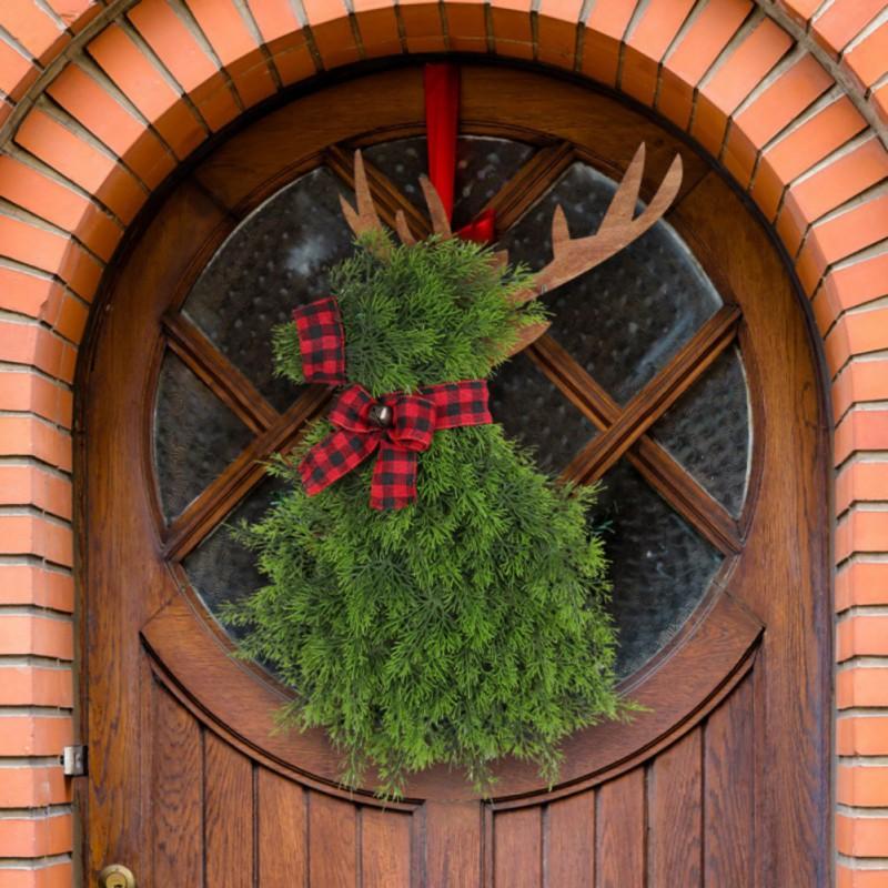Animal Shape Christmas Wreaths Decoration Christmas Home Wall Wreath Outdoor Garland Artificial Pine Needle Elk Door Wreath