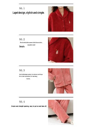 Women's Coral Fleece Pajamas, Plus Velvet, Thick, Large Size, Warm Winter Flannel Home Set for Middle-Aged and Elderly