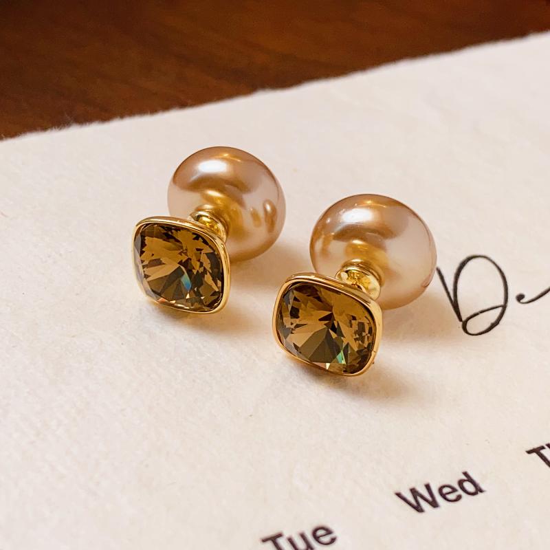 Luxury Champagne-Colored Pearl Square Earrings Women'S Personalized Two-Wear Style Earrings Jewelry Gifts