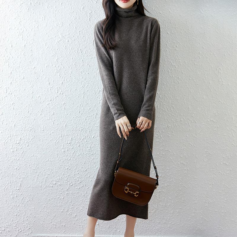 Women Sweater Dress 100% Wool TIDENOVEL Turtleneck Knit Long Pullover Winter Jumpers Wool Long Dress Female