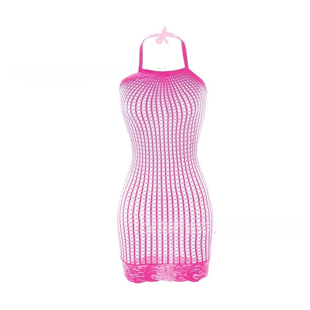 Damen Sexy Netz-Überwurf Ohne Bikini Ausgeschnitten Durchsichtig Bodycon-Kleid Strandmode Sommer Damen Bademode One Size pink