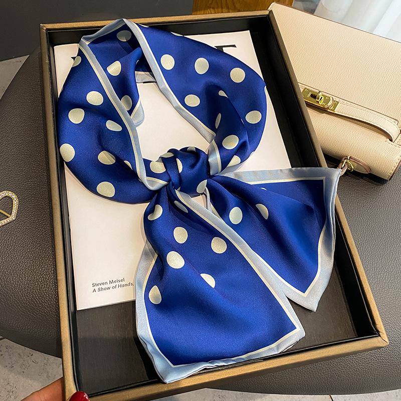 

Мода 2022 Новый точечный принт Шелковый шарф Женщины Тонкая шея Длинные шарфы Узкий офис Леди Шаль Банданы Женщины Тощие повязки для волос