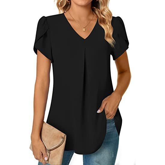 Damen Trendiges Unterhemd T-Shirt Sommer Einfach Damen V-Ausschnitt Blütenblattärmel Shirt Damenhemd