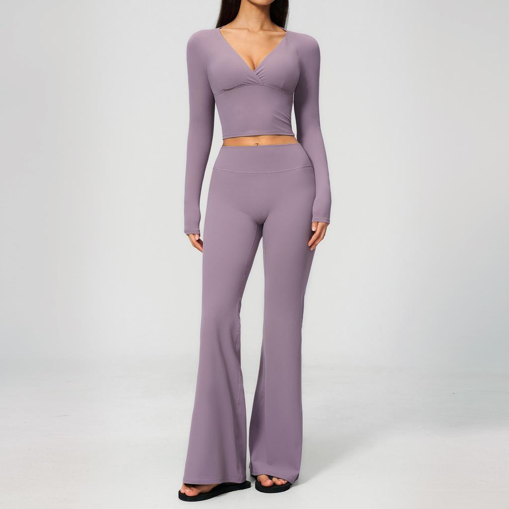 Women Yoga Set 2PCS Sportswear Workout Clothes Athletic Wear Gym Outfits Legging Fitness Bra Crop Top Long Sleeve Sports Suits