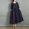 2025 Dame Pluss Størrelse Vår Lang Kjole Løs Basic Trykk Vintage Casual Blomstret Oversize Langermet Maxi