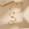 DIEYURO 316L Stainless Steel Luxury Golden Cross Inlay Zircon Thin Chain Finger Ring Bracelet for Women Party Elegant Jewelry