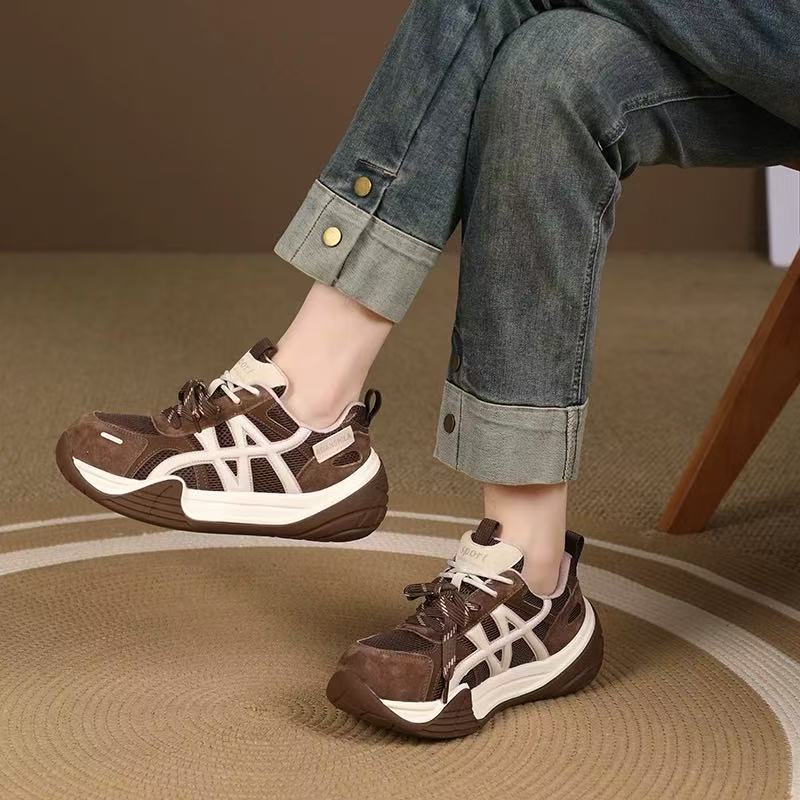 Leather German training shoes women's 2025 autumn new flat-soled heightening shoes retro running shoes casual sports Forrest Gump shoes
