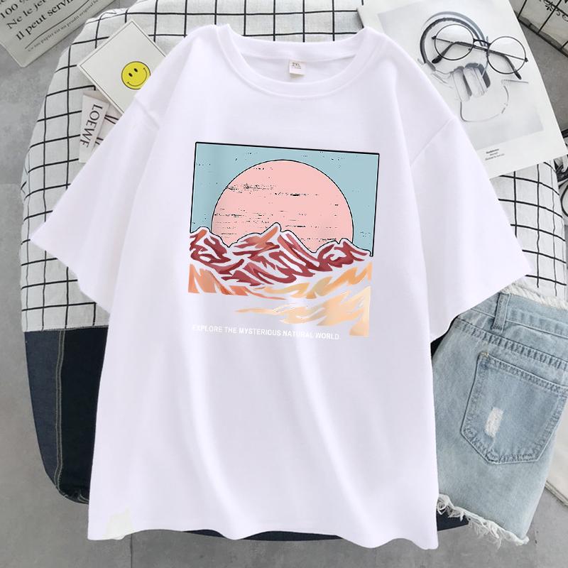 

Футболка «Исследуй таинственный мир природы», женские уличные топы большого размера, хлопковая свободная футболка, дышащая повседневная футболка 2XL