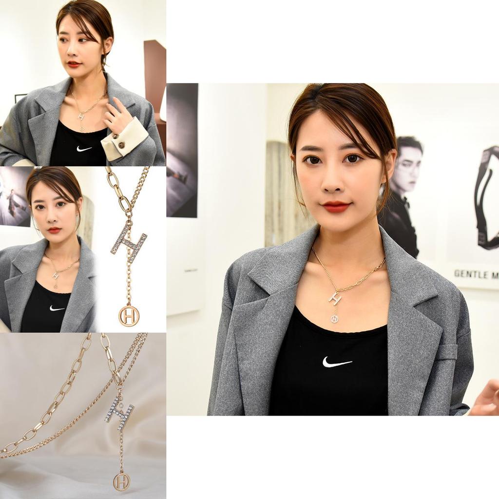 Stylish Korean Ins Inspired Letter H Tassel Short Necklace In Elegant Coffee Gold
