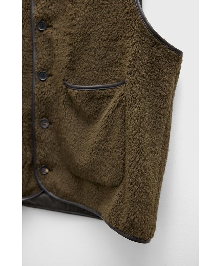 Youth Leather Trim Wool Pile Vest - Brown