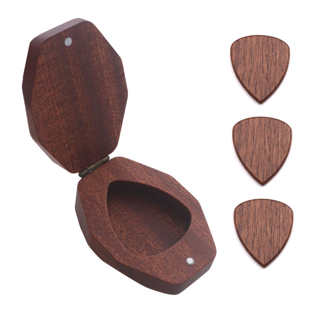 Diamond Shaped Plectrums Case Guitar Bass Box Musical Instrument Guitar Picks Holder with 3 Pack Wood Guitar Picks Set