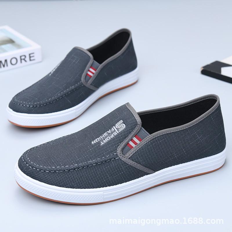 Mens Slip-On Canvas Loafers Breathable Non-Slip Casual Shoes Fall