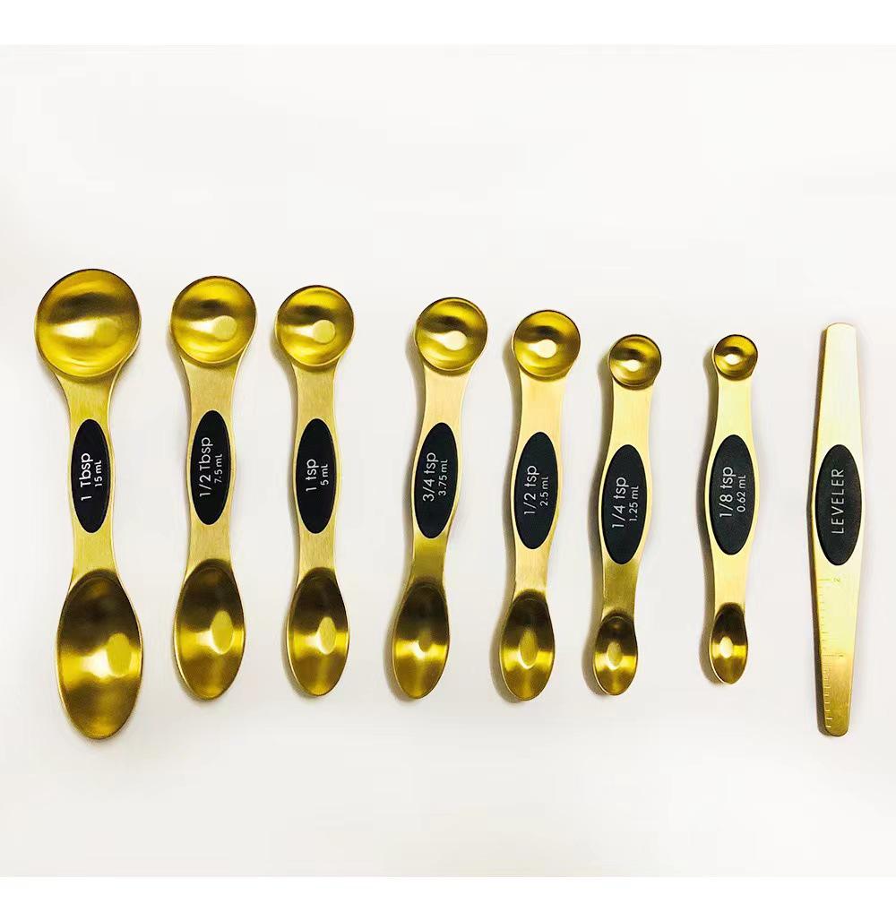 Stainless Steel Magnetic Measuring Spoons: 9-Piece Double-Ended Set for Baking & Seasoning in Home Kitchen