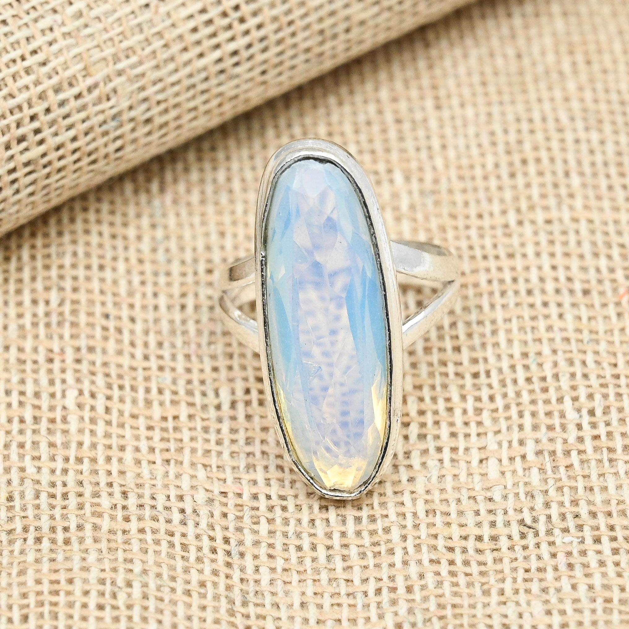 

Кольцо овальной формы ювелирных изделий ручной работы из стерлингового серебра 925 пробы с драгоценным камнем Milky Opal для женщин 7 белый