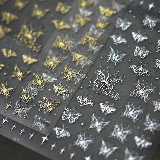 Lesklé samolepky na nehty Samolepicí potřeby pro DIY nehtové umění 5D Japonský styl Retro Pozlacení Motýl Manikúra