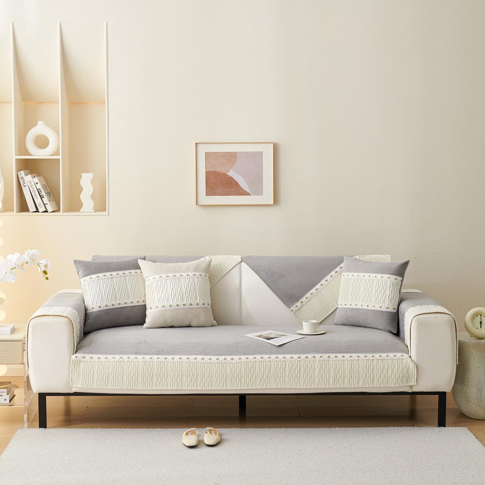 Striped Velvet French Sofa Cushion Winter Thickened Non-Slip Seat Cushions Sofa Cover Cover Cloth