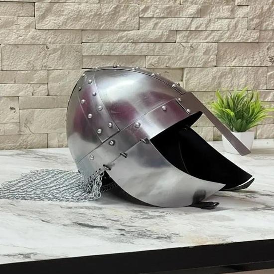 Medieval Helmet With Chainmail Steel Viking Nasal Norman Armor Helmet LARP Reenactment Crusader Gift