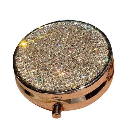 Portable Pill Box Medicine Organizer with Sparkling Rhinestones Dustproof Compact Design Pill Tablet Storage Holder