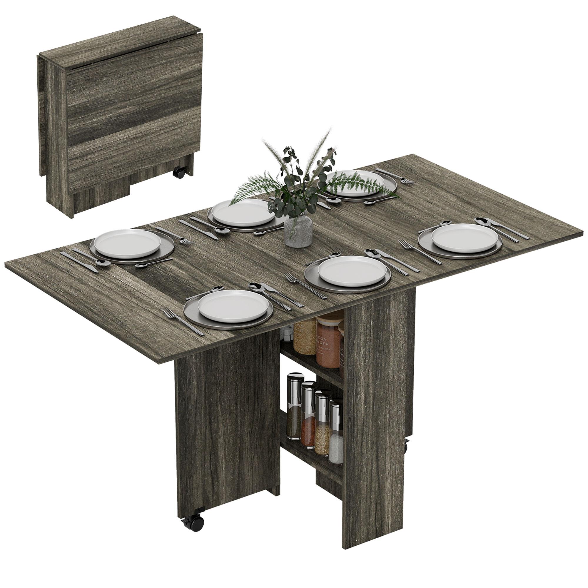 Drop-Leaf Table with 2 Lower Shelves